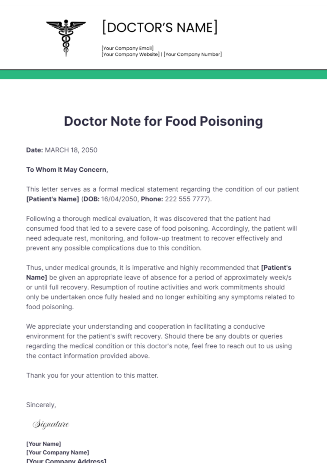 Doctor’s Note for Food Poisoning - eDocNotes.com