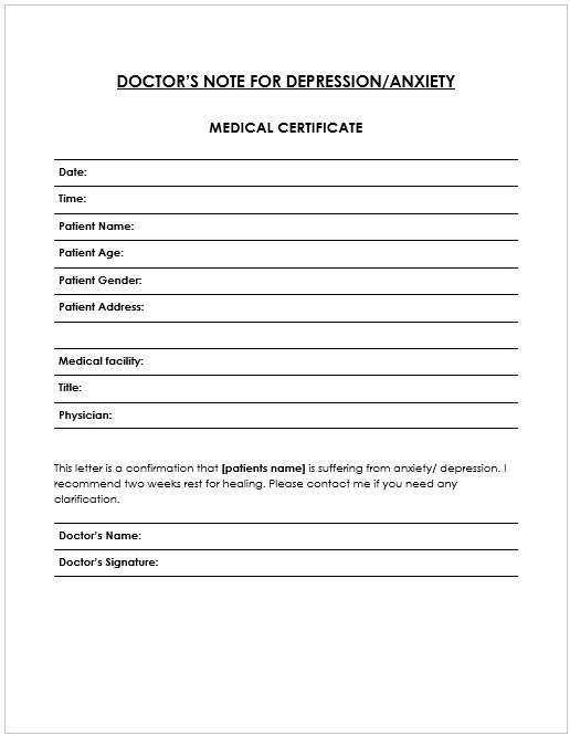 Doctor’s Note for Anxiety