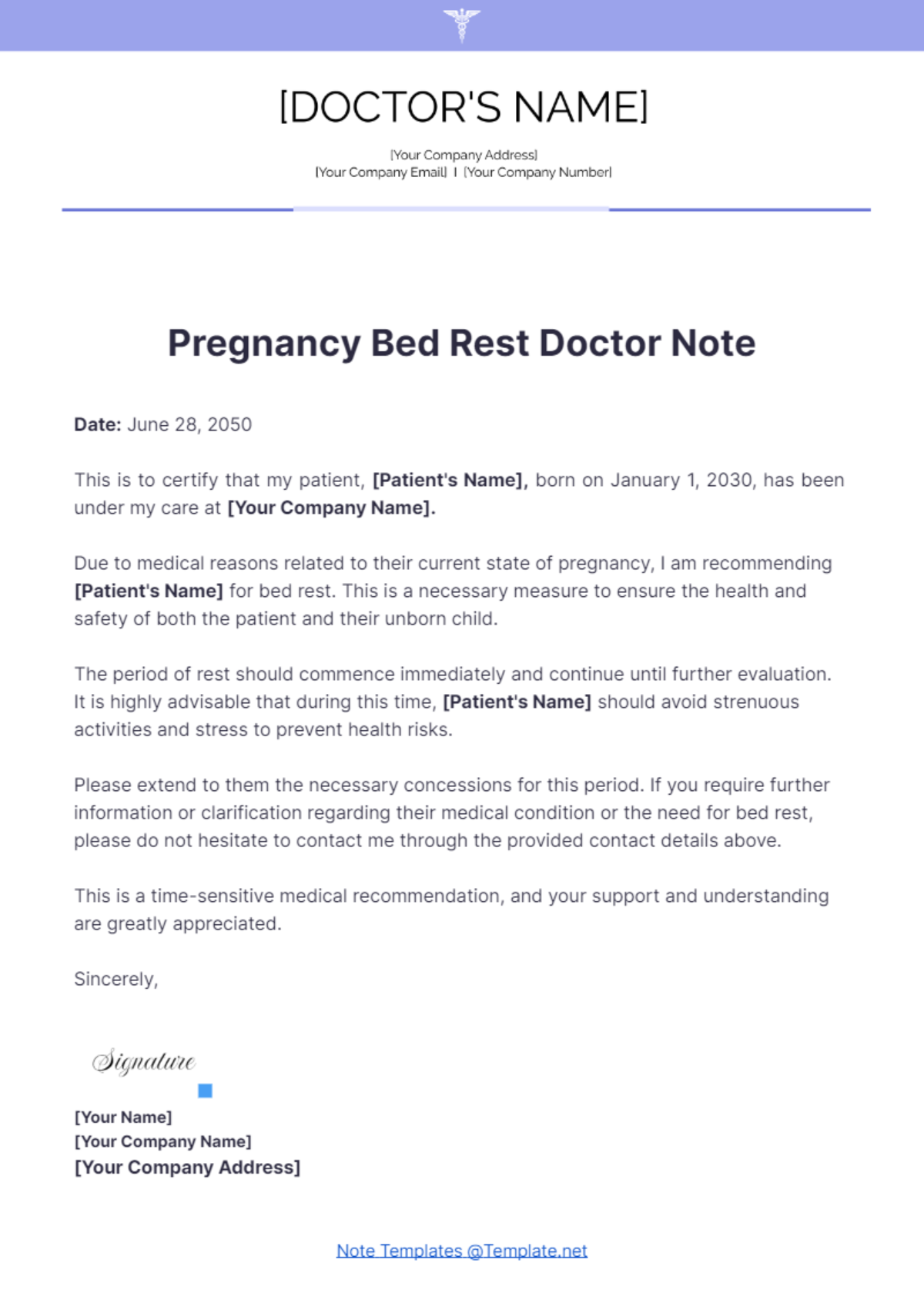 Doctor’s Note for Bed Rest