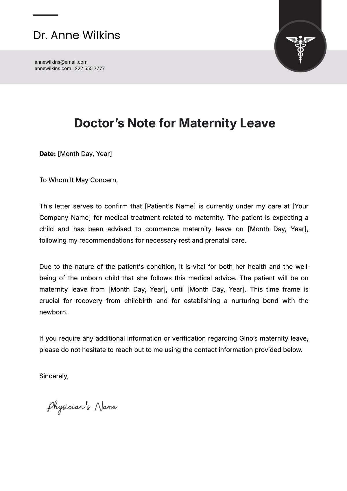 Doctor’s Note for Maternity Leave
